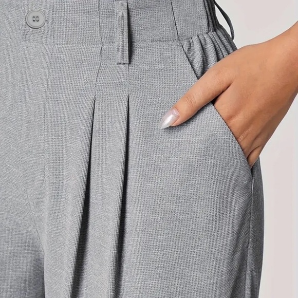 High Waist Pants Wide Leg Pockets Grey - Picture 2 of 5